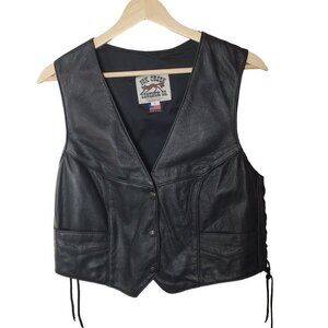 Vintage Fox Creek Leather Vest Womens Large Adjustable Laceup Side Biker Moto‎